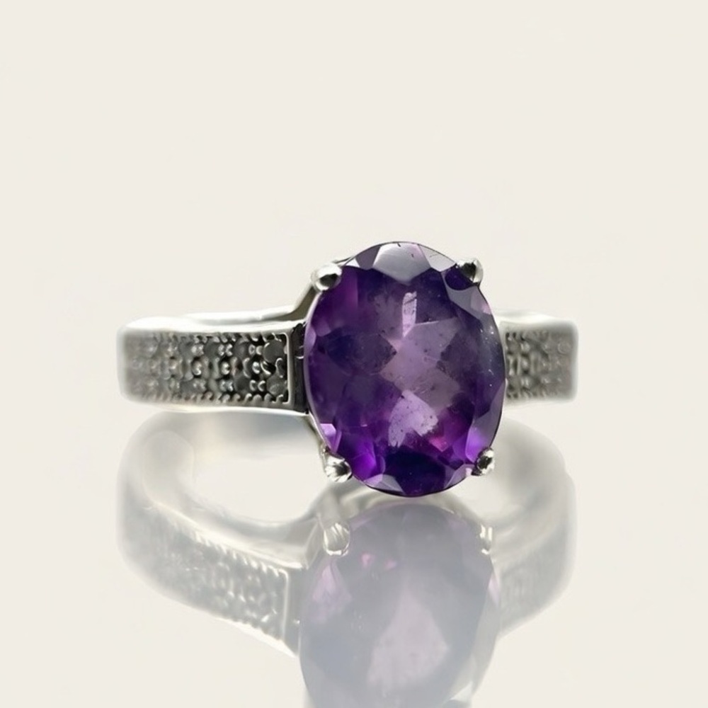 Natural Purple Amethyst 925 Sterling Silver Ring